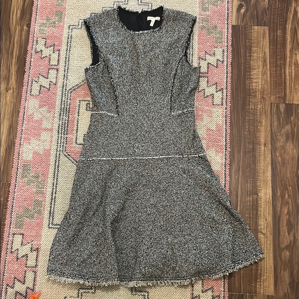 Elegant Navy and Gray Tweed Dress